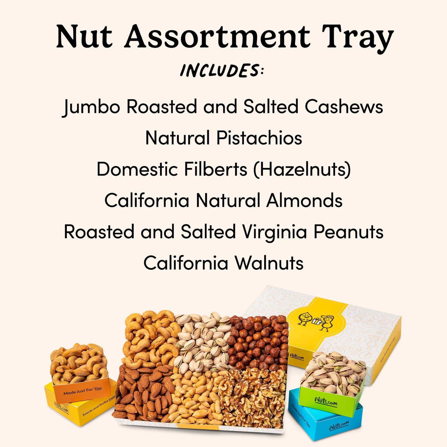 Nuts com Nuts Assortment Tray – Mixed Nut Sampler Box for Father's Day & Festive Gifts – 2 lb Care Package Includes a Heart Healthy Variety of Cashews, Pecans, Pistachios & More
