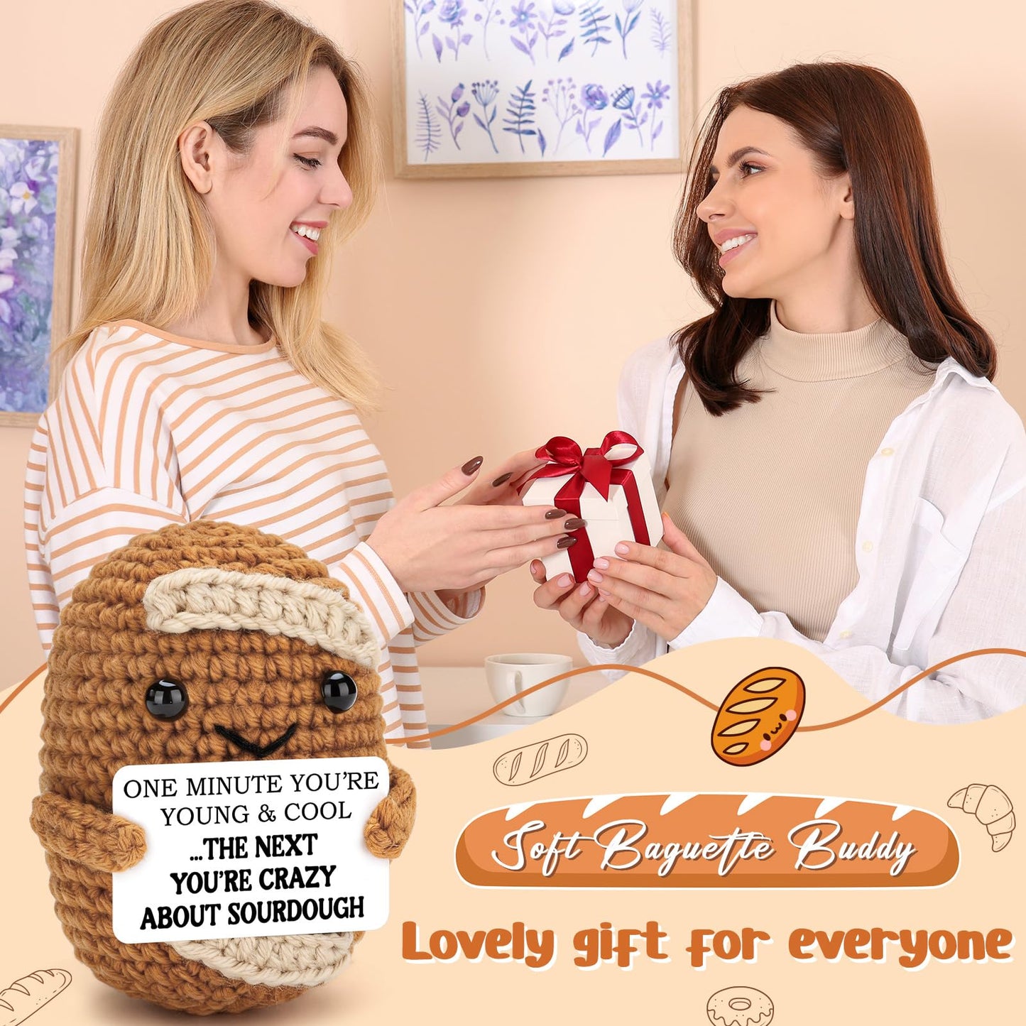 Belatelove Birthday Gifts for Men Women Him Her, Handmade Crochet Bread “About Sourdough” Decorations, Funny Birthday Crochet Gifts for Girlfriend Boyfriend Couples Wife Husband, Cute Desk Decor