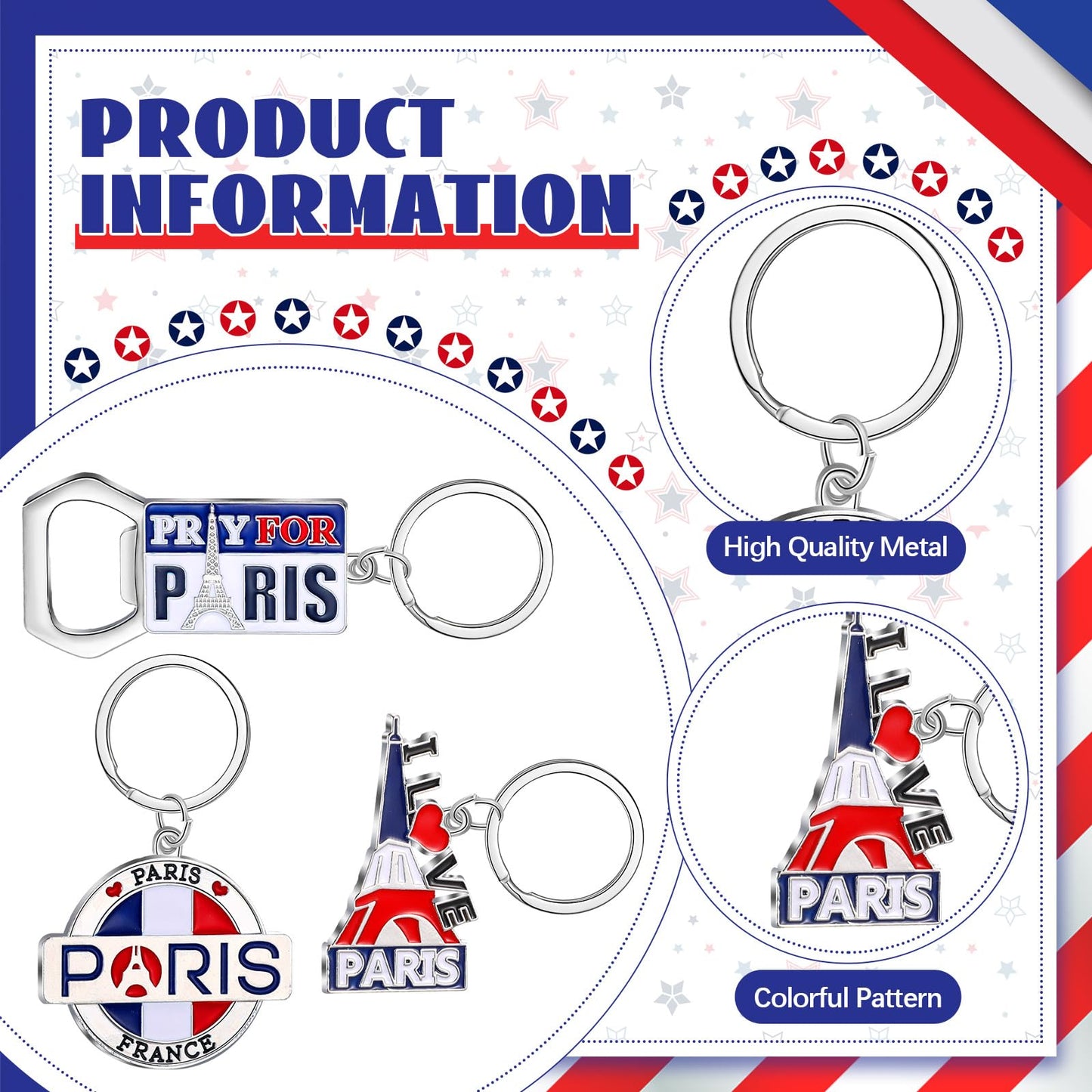 Landical Paris Souvenirs France Souvenir Gift Eiffel Tower Keychain Paris Travel Souvenirs Metal Key Rings for Party