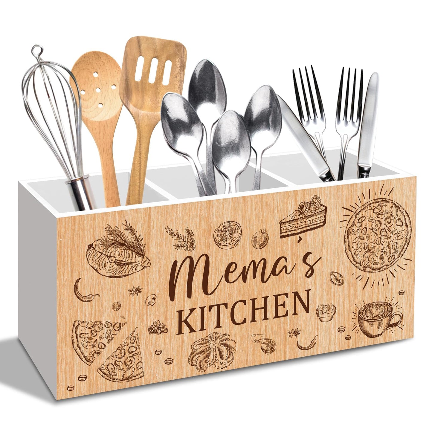 Mema Gifts Kitchen Utensil Holder Counter Decor, Grandma Mema's Kitchen Countertop Organizer, Mothers Day Birthday Mema Gifts Cooking Utensil Holder for Grandma Counter Accessories