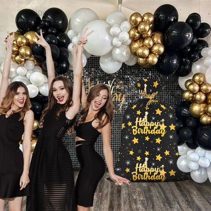 Extra Large Birthday Plastic Gift Bags Boys Black and Gold 36x56 Inch Jumbo Black Gift Bag XL Happy Birthday Themed Kids Women Men Party Favors Decorations Golden Star