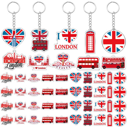 50 Pcs London Souvenirs Acrylic Keychain Gifts Bulk London Keychain Bus Telephone Booth British Flag Travel Souvenirs