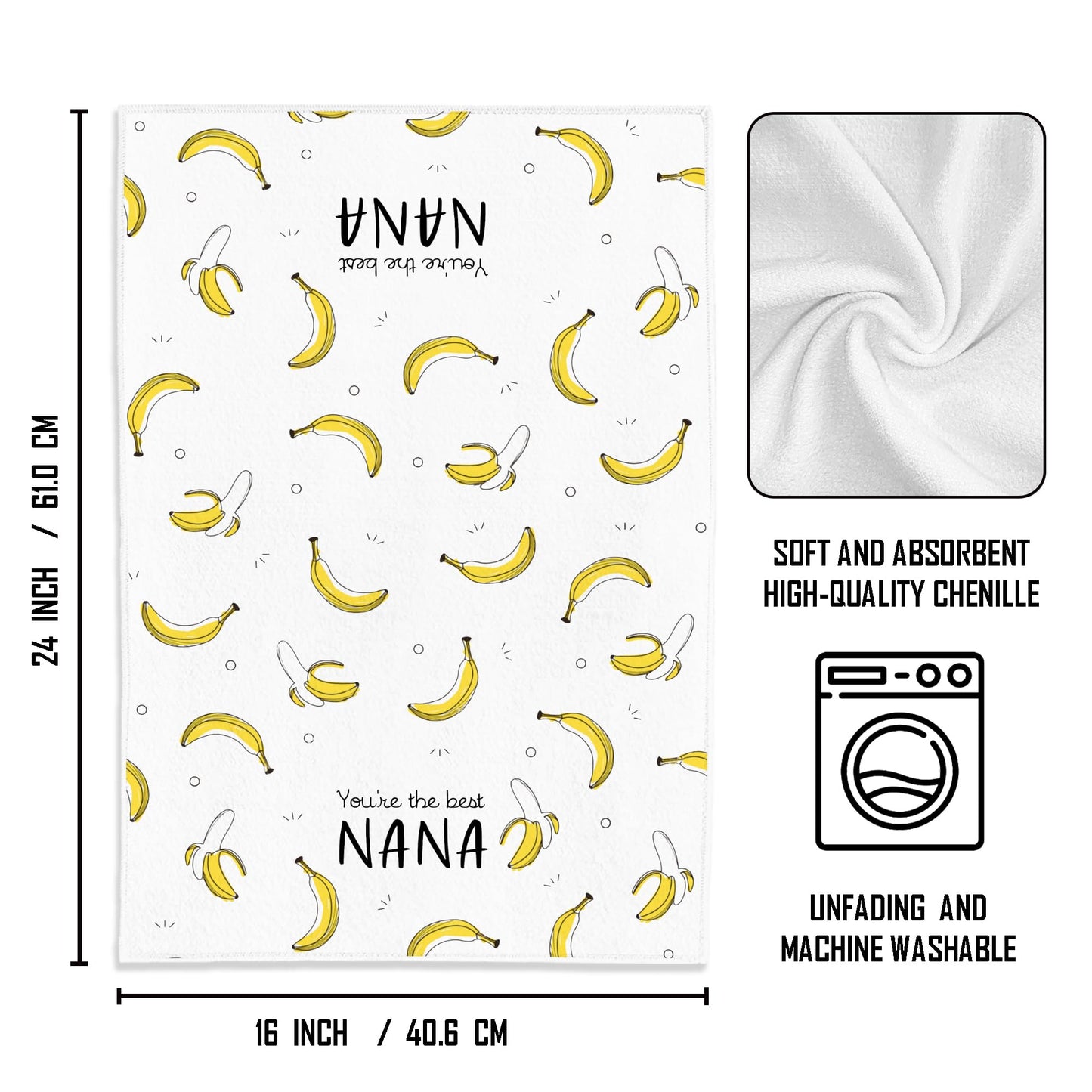 WFSM Nana Gifts Kitchen Towels - Gifts for Nana Kitchen Towels, Banana Gift Hand Towels, Gift for Nana from Grandkids Tea Towel, Nana Gifts for Mothers Day, 16×24 Inches