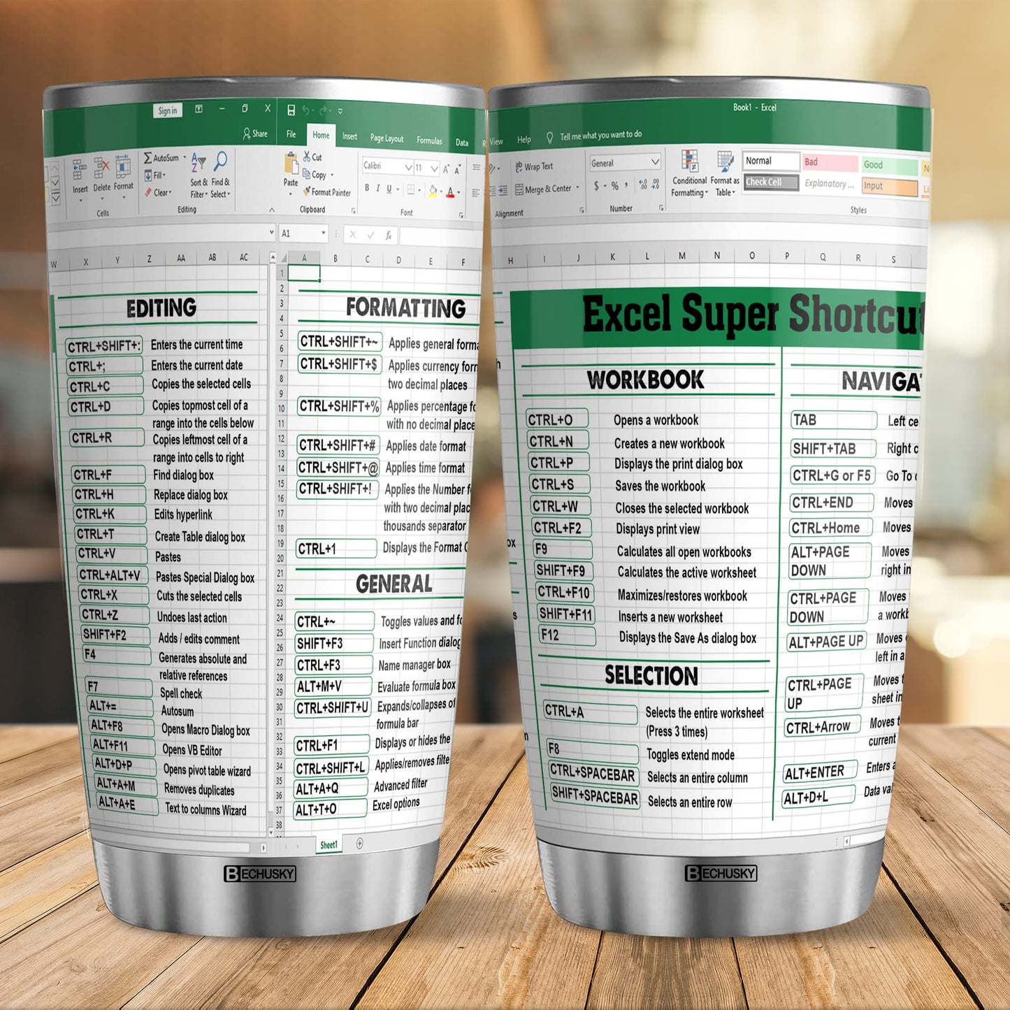 BECHUSKY Mugs For Account Gifts - Excel Tumbler Group - Excel Shortcut Tumbler - Spreadsheet Accounting Student Senior Accountant CPA Gift For Boss Coworker Colleague Friend - Cup 20oz