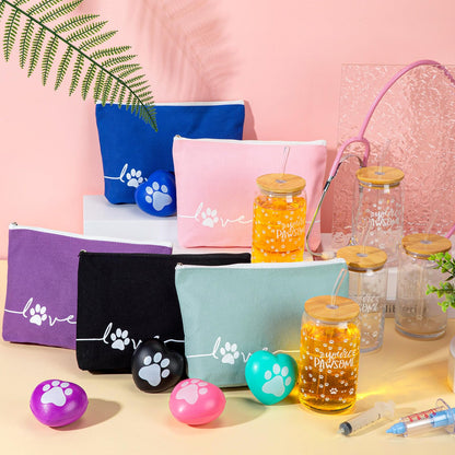 Sliner 5 Sets Approved Veterinary Assistant Week Gift for Women Inspirational 16 oz Glass Cups with Lid Makeup Bag with Stress Toy Vet Tech Assistant Dog Lover Cat Groomer Must Haves (Classic Color)