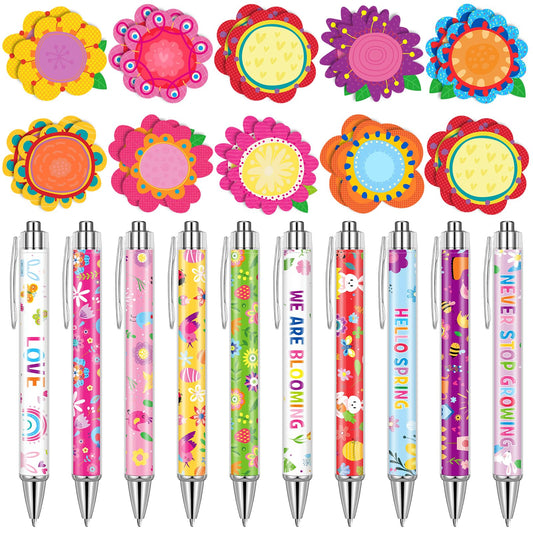 Geyee 40 Pcs Flower Theme Sticky Notes and Pens Set, Floral Memo Pads Colorful Flower Ballpoint Pens Floral Party Gift Supplies for Spring Theme Home Office Birthday Party Gift Favors