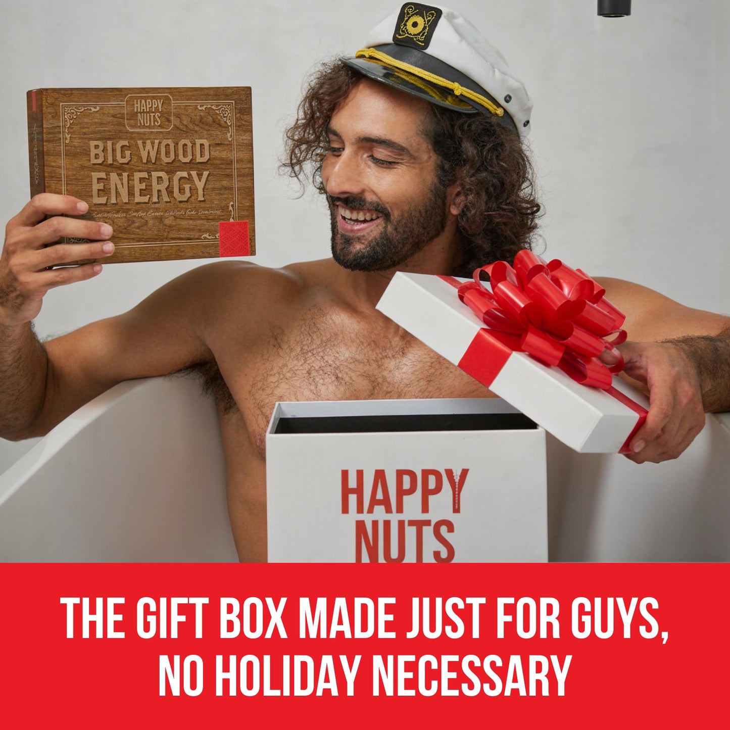 HAPPY NUTS Mens Gift Hygiene Kit - Big Wood Energy Box Men's Gift - Whole Body Deodorant, Moisturizing Body Wash, Anti-Chafing Comfort Cream - Body & Shower Gift Set Self Care For His Total Package