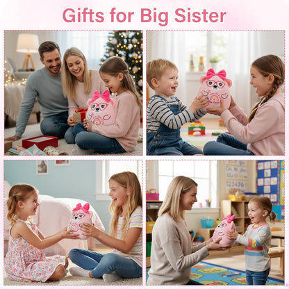 Big Sister Gifts Bear Plush - Cute "I'm the Big Sister" Plush Bear with Big Bow Heart Glasses Rainbow Embroidery Toy Sister Gift for Girl Sibling Kid’s Birthday Baby Shower Bear Gift for Toddler 10in