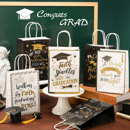 Humyoun 24 Pack Christian Graduation Gift Bags Class of 2026, Religious Graduation Favor Bags with Bible Verses, Black and Gold Paper Gift Box with Handles for Church College High School Party Favor