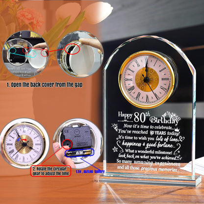 Ornalrist Happy 80th Birthday Quartz Clock Gifts for Women, Men, Couple, Parents & Grandma - 80 Year Old Birthday Presents for Her, Mom, Dad - 80 Year Blessing Quartz Clock Keepsake Home Decor