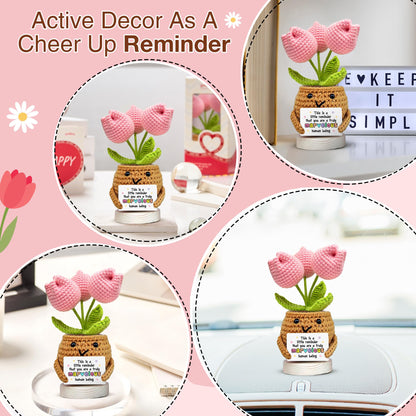 Gossby Handmade Positive Tulip Flower Crochet - This is A Little Reminder - Inspirational Gift for Women - Thank You, Appreciation, Positive Gift for Teacher, Mom, Friend, Coworker - Knitted Decor