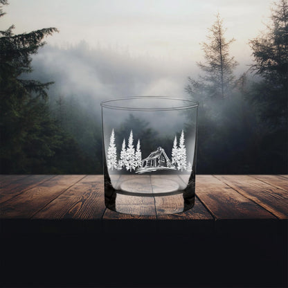 C M Cabin in the Woods Whiskey Rocks Glass - 11 oz Clear Glass - Cabin Themed Gift for Men and Women