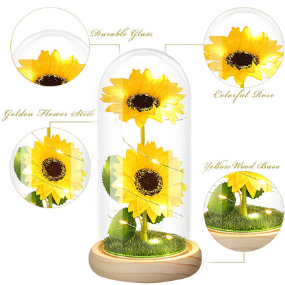 Birthday Gifts for Women Mothers Day Sunflower Gifts for Mom from Daughter, Mom Gifts for Women Sister Grandma Wife Teacher Friends Female,Mothers Day Flowers Gifts,Sunflowers Decor in Glass Dome