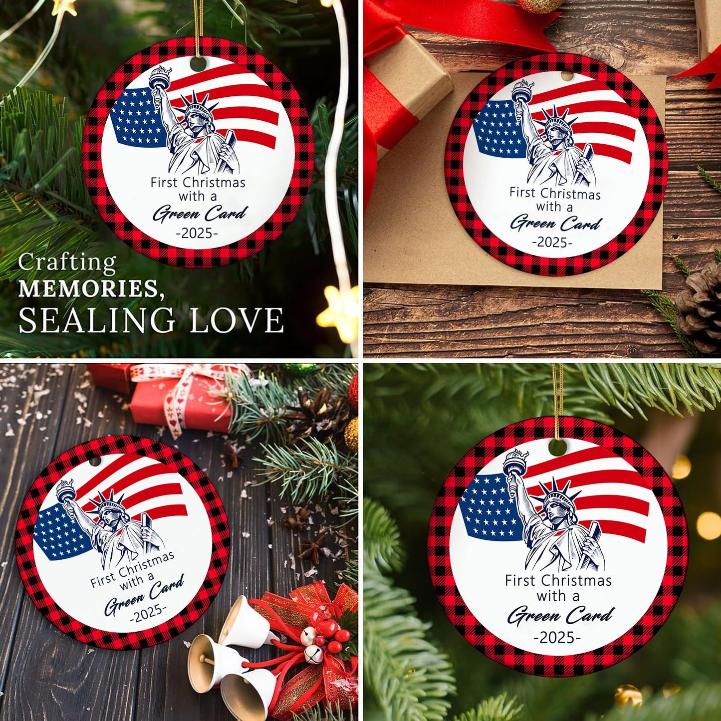 Christmas Ornaments 2025, First Christmas with a Green Card Hanging Ornaments American Citizenship Gifts New Us Citizen Ornament for Congratulations On Immigration, Immigrants Naturalization