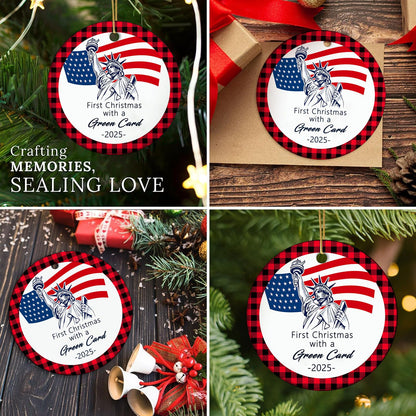Christmas Ornaments 2025, First Christmas with a Green Card Hanging Ornaments American Citizenship Gifts New Us Citizen Ornament for Congratulations On Immigration, Immigrants Naturalization