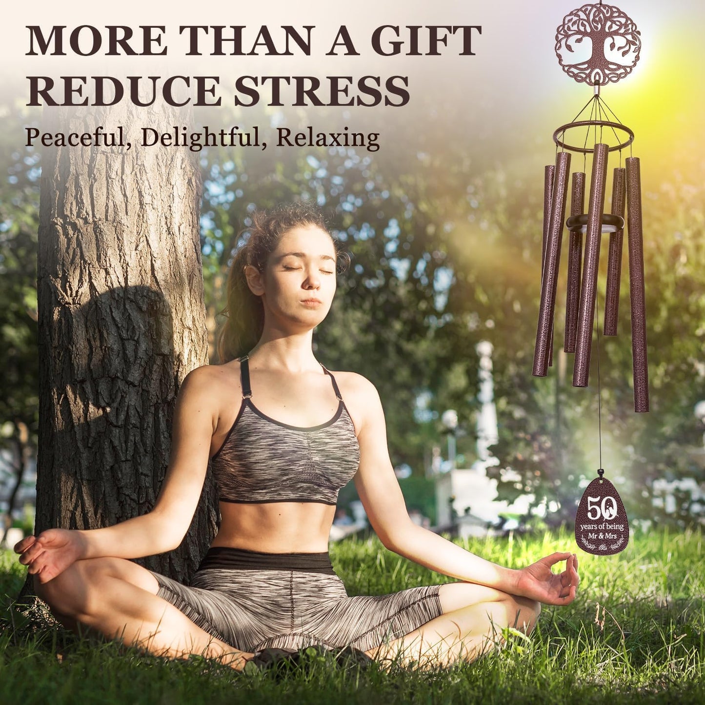 SteadStyle 50th Anniversary Wind Chime, Happy 50th for Parents, Husband, Wife, Couples, Friends - Golden Anniversary Keepsake Tree of Life Wind Chime Large Size 37 in Garden Decor