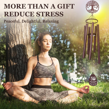 SteadStyle 50th Anniversary Wind Chime, Happy 50th for Parents, Husband, Wife, Couples, Friends - Golden Anniversary Keepsake Tree of Life Wind Chime Large Size 37 in Garden Decor