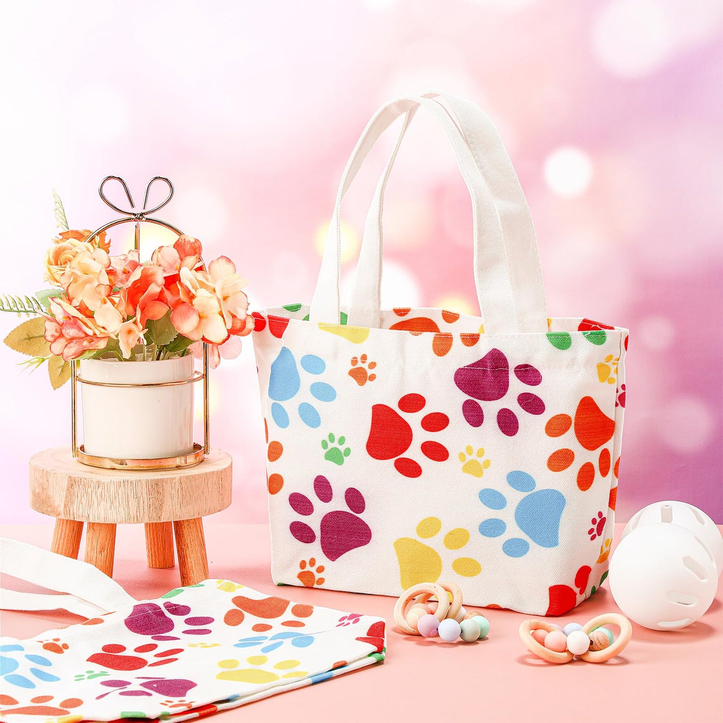 Dansydaisy 12 pcs Dog Paw Print Gift Bags Puppy Canvas Bags Pet Treat Bags 11.8 x 7.9 x 3.9 Inch Reusable Gift Goodie Bags for Puppy Pet Treat Birthday Party Supplies