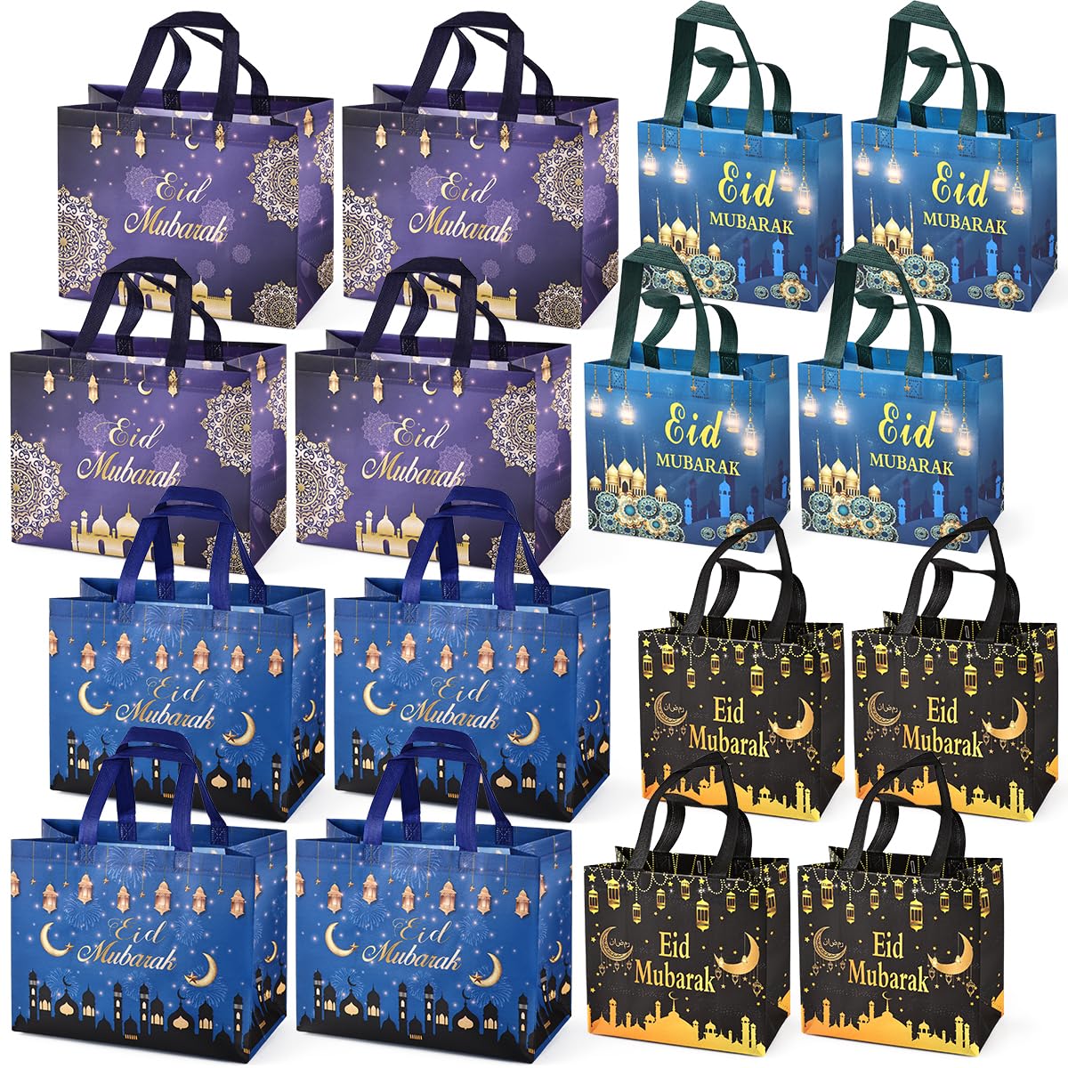 Aviski Tote Bag, Reusable Islamic Pattern Gift Bag with Handles, Assorted Sizes, Eid Mubarak Party Supplies, Muslin Themed, Non-Woven, Unisex, 16 PCS