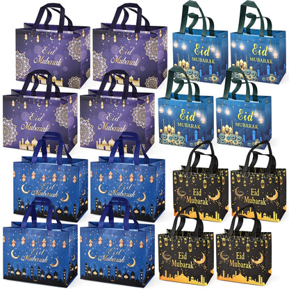 Aviski Tote Bag, Reusable Islamic Pattern Gift Bag with Handles, Assorted Sizes, Eid Mubarak Party Supplies, Muslin Themed, Non-Woven, Unisex, 16 PCS
