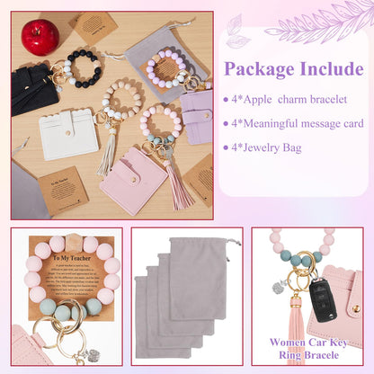 Landical 1/4/6 Set Teacher Appreciation Gift Bulk Wristlet Keychain Bracelet for Women Car Key Chain Thanks Card Giit Bags