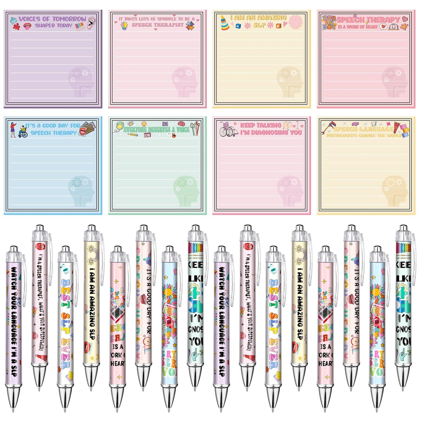 24 Sets Speech Language Pathologist Gifts Include Slp Appreciation Week Ballpoint Pens and Sticky Notes Speech Therapist Appreciation Gifts for Coworkers Accessories Office School Supplies