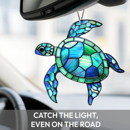 Sea Turtle Acrylic Suncatcher Ornament with Story Card, Sea Turtle Gifts for Women, Beach Gifts for Women, Beach Christmas Ornaments for Tree, White Elephant Presents for Friendship (Blue Sea)