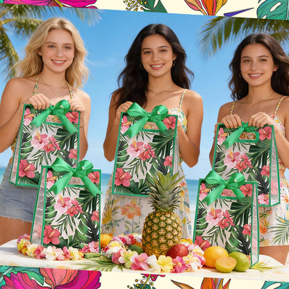 Geyoga 24 Pcs Hawaii Aloha Gift Bags with Handles 7x10x3.15 Inch Tropical Luau Clear Reusable PVC Gift Bag with Ribbon for Women Wedding Birthday Baby Shower Bridal Shower Summer Spring Party Supplies