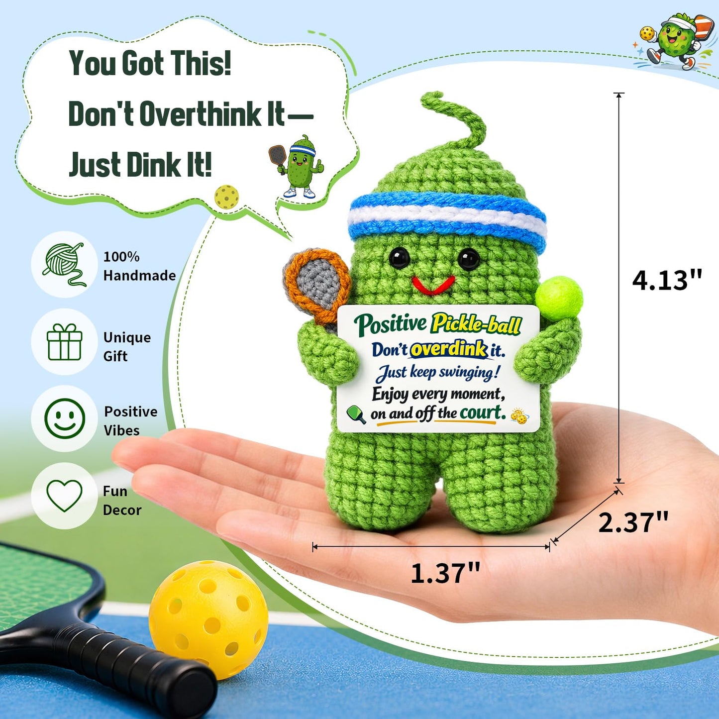 Pickleball Gifts for Women Men - Funny Crochet Pickle Ball Accessories Gift Inspirational Positive Support Stress Relief Cheer for Friend Coworker College Student Fathers Day Birthday