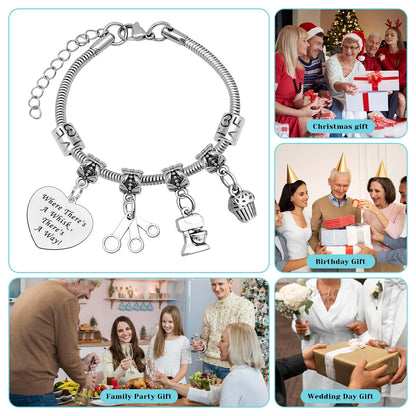 Mxrymvu Baking Gift for Women Bracelet Baking Lover Gift Bakers Themed Accessories Gifts for Culinary Student Inspirational Gifts for Bakers Christmas Birthday Graduation Present Jewelry
