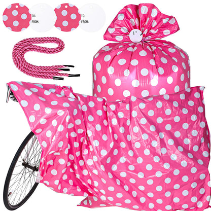 Sabary 2 Pcs 70 x 40 Inch Bike Gift Bag Giant Jumbo Birthday Gift Bag for Huge Gifts Extra Large Plastic Gifts Bags for Christmas Bicycle Baby Shower Wrapping Supplies(Dot,Pink White)