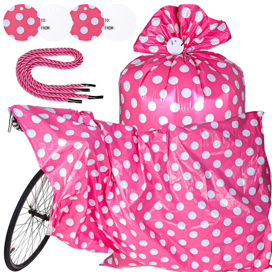Sabary 2 Pcs 70 x 40 Inch Bike Gift Bag Giant Jumbo Birthday Gift Bag for Huge Gifts Extra Large Plastic Gifts Bags for Christmas Bicycle Baby Shower Wrapping Supplies(Dot,Pink White)