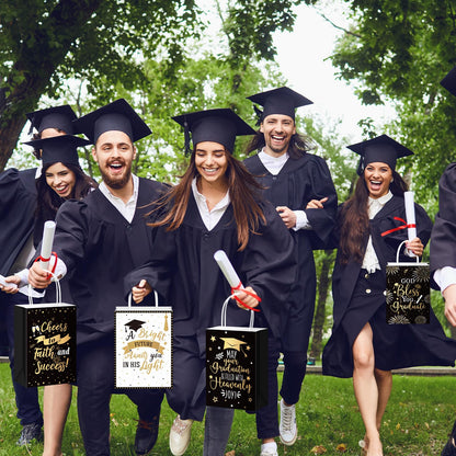 Humyoun 24 Pack Christian Graduation Gift Bags Class of 2026, Religious Graduation Favor Bags with Bible Verses, Black and Gold Paper Gift Box with Handles for Church College High School Party Favor