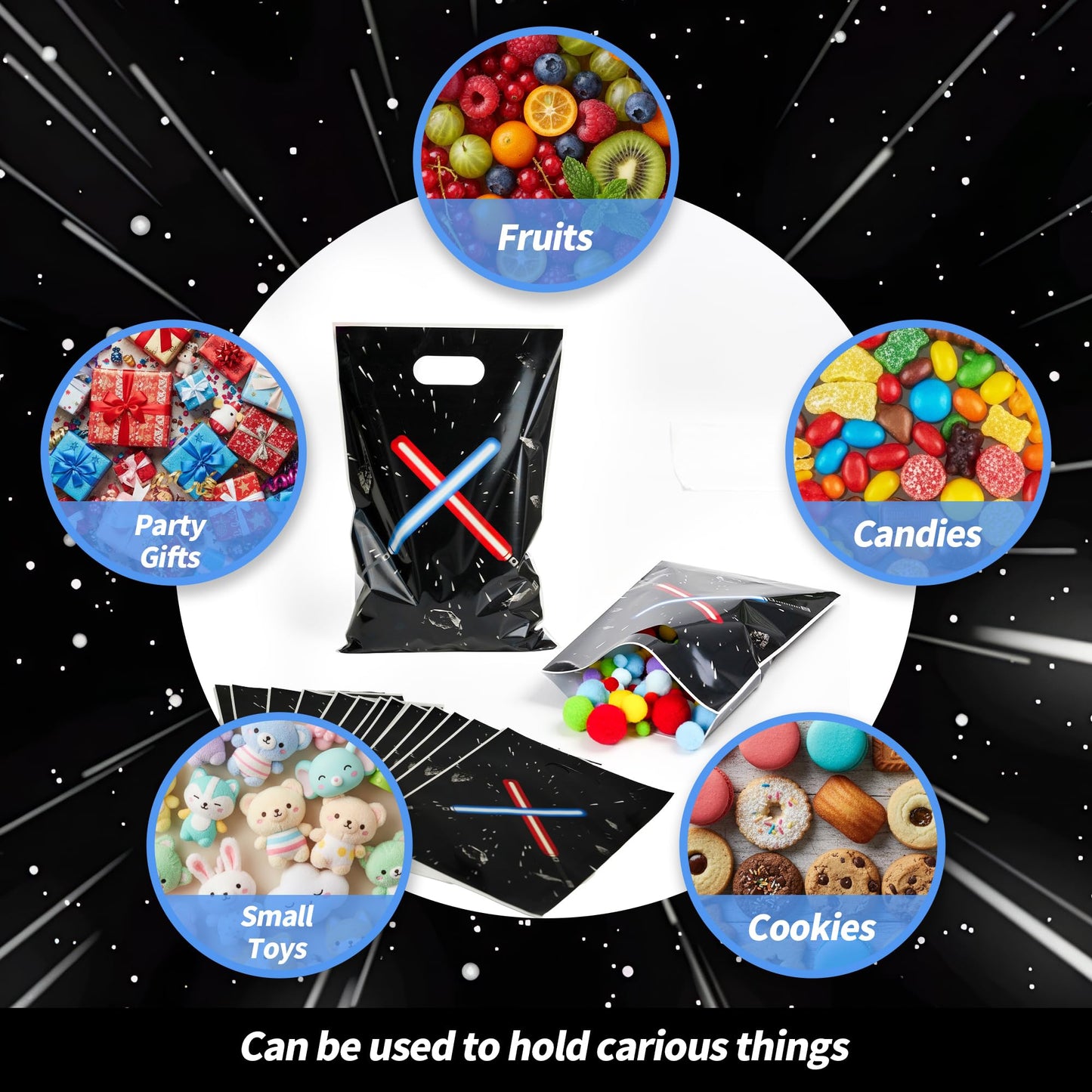 FestiVex 50Pcs Black Galaxy Themed Party Favors Gift Bag with Handle Universe Star Themed Plastic Goodie Bags for Kids Baby Shower Birthday Supplies Galaxy Christmas Halloween Party Decorations