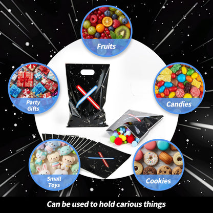 FestiVex 50Pcs Black Galaxy Themed Party Favors Gift Bag with Handle Universe Star Themed Plastic Goodie Bags for Kids Baby Shower Birthday Supplies Galaxy Christmas Halloween Party Decorations