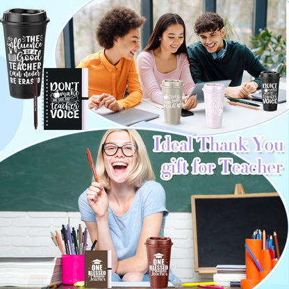 LemonRoad 36 Pcs Teacher Appreciation Gifts Bulk Thank You Teachers Set 16 oz Plastic Coffee Cup with Lid Straw Notebook and Pen 2026 Graduation Gift for Mentor Counselor (Teacher Wish,Morandi)