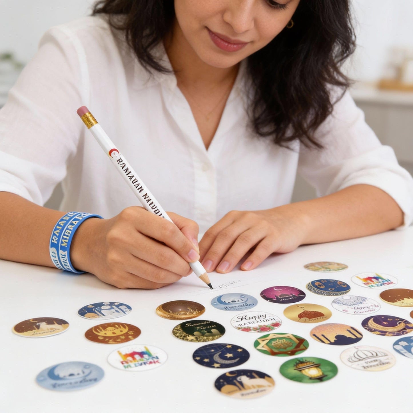 Mooliwe 496 Pcs Ramadan Gifts Eid Ramadan Pencil Wristband Sticker Set Including 48 Pencil 48 Wristband 400 Sticker for Mubarak Party Decorations Gifts(Classic)