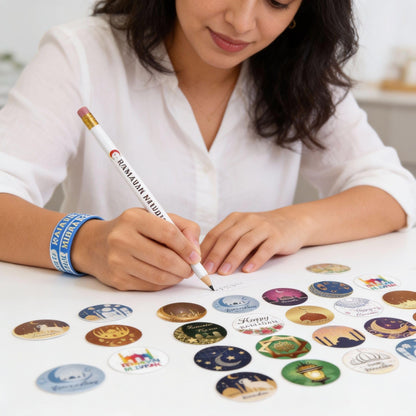 Mooliwe 496 Pcs Ramadan Gifts Eid Ramadan Pencil Wristband Sticker Set Including 48 Pencil 48 Wristband 400 Sticker for Mubarak Party Decorations Gifts(Classic)
