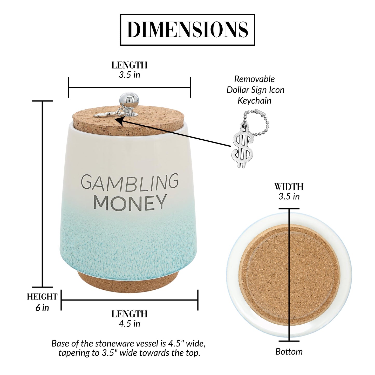 Pavilion Gift Company - Gambling Money 6.5-inch Unique Ceramic Piggy Bank Savings Bank Money Jar with Cork Base and Cork Lid, Ombre Teal