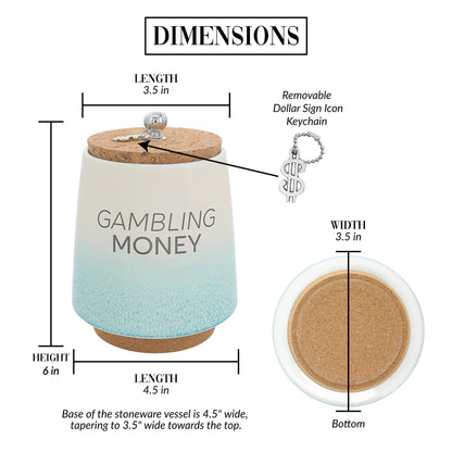 Pavilion Gift Company - Gambling Money 6.5-inch Unique Ceramic Piggy Bank Savings Bank Money Jar with Cork Base and Cork Lid, Ombre Teal