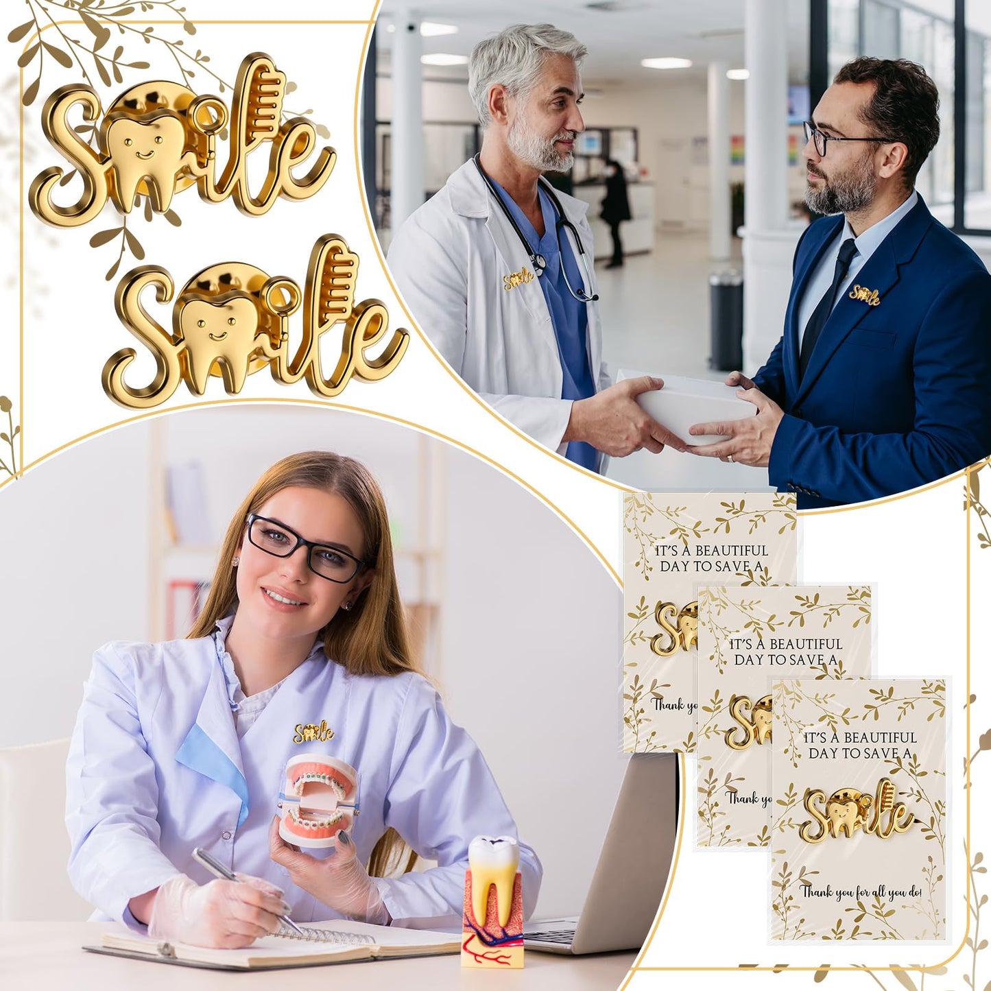 Kenning 20 Pcs Dentist Appreciation Gifts Bulk Lapel Pins with Inspirational Cards Dental Assistant Pins Thank You Gift for Women Men Dental Hygienist Team Coworkers Employee