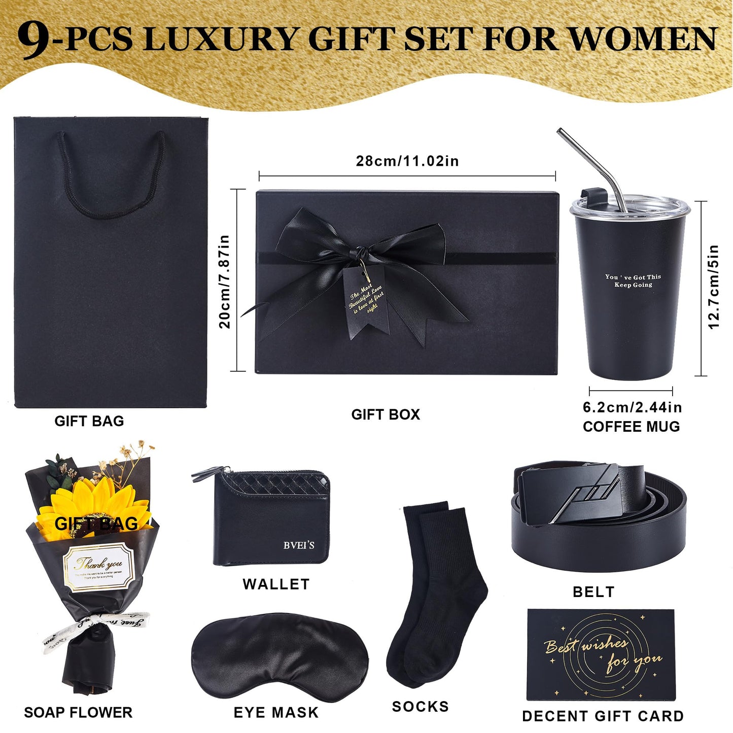 9-piece birthday gift set, men's gift basket, father's gift box, suitable for men. (Black)