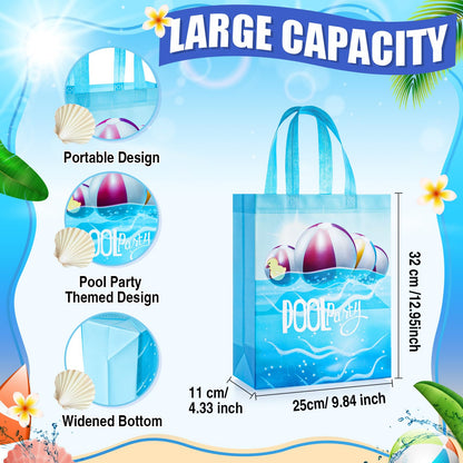 Sweetude 60 Pcs Pool Party Favors Bags Summer Gift Beach Goodie Reusable Summer Beach Pool Theme Non Woven Treat Bags with Handles for Hawaii Party, 12.6 x 9.84 Inch