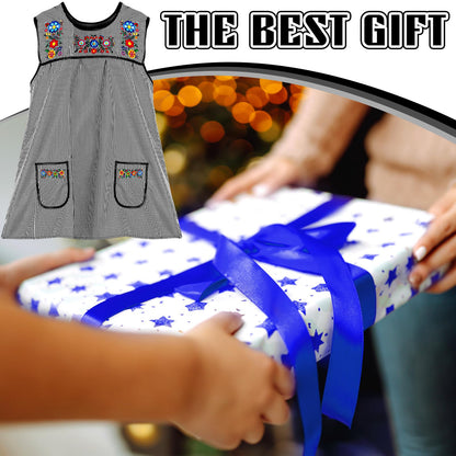 Coume Traditional Mexican Apron for Women Pocket Beautiful Flower Embroidery Apron Mandile Para Mujer Grandma Gift