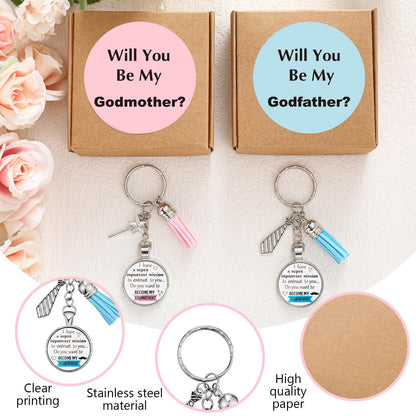 Ecation 2 Set Will You Be My Godparents (Godmother and Godfather) Godparents Proposal Gifts Godmother and Godfather Proposal Appreciation Keychains Gifts with Box for Godmother and Godfather
