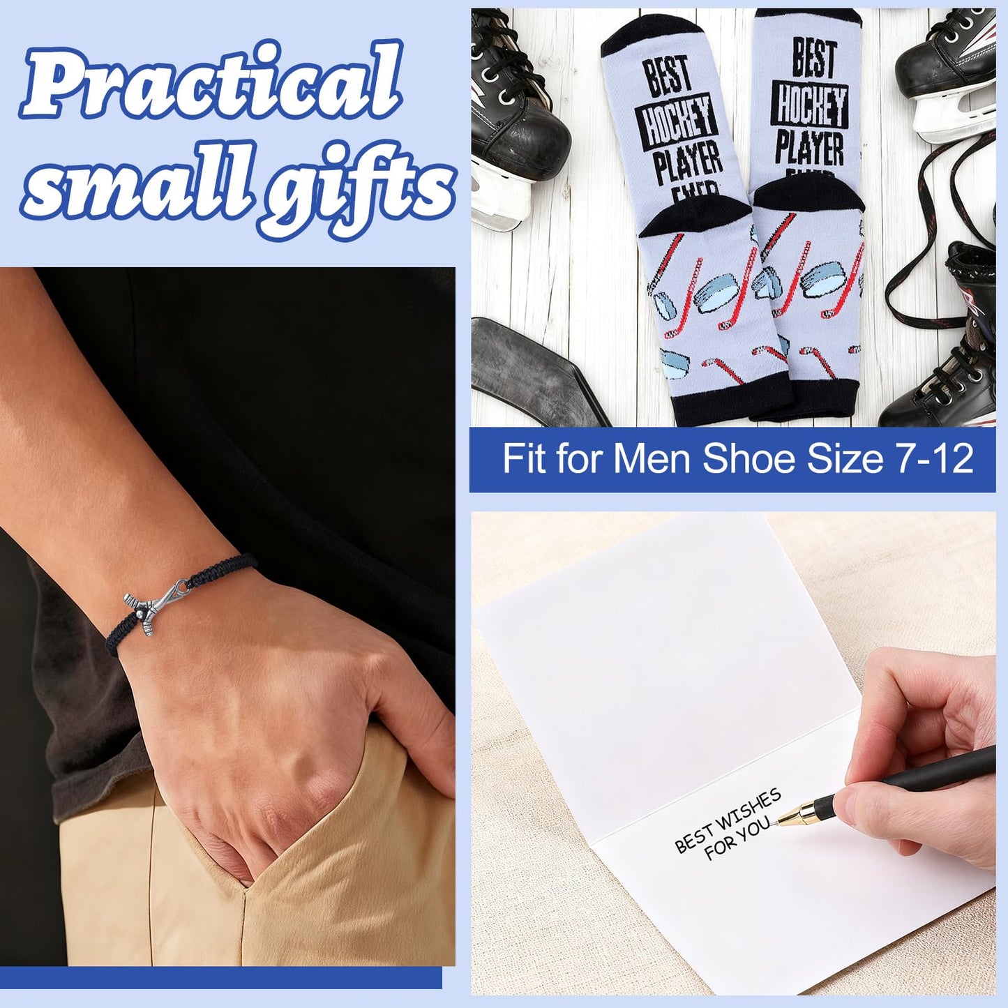 Patelai 6 Pcs Hockey Gifts Set for Men, Includes 12 oz Insulated Tumbler, 3D Night Light, Novelty Socks, Bracelet with Gift Card, Sports Birthday Senior Night Gifts for Hockey Players Fans Coach
