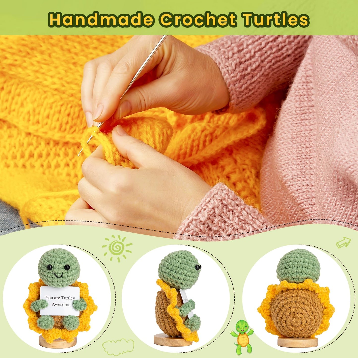 Positive Handmade Mini Turtle Sunflower Crochet: Funny Gift for All Ages (Women, Men, Grandkids) – Great for Valentines Day Gifts, Birthdays, Secret Santa & Mom Gifts