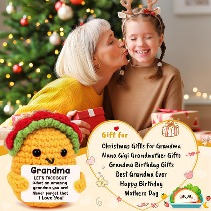 LuoHere Grandma Gifts Mothers Day Birthday Gifts for Grandmother from Grandkids, Gigi Gift for Great Best Grandma Ever Mothers Day Christmas Funny Granny Grandparents Mimi Nana Handmade Crochet Taco
