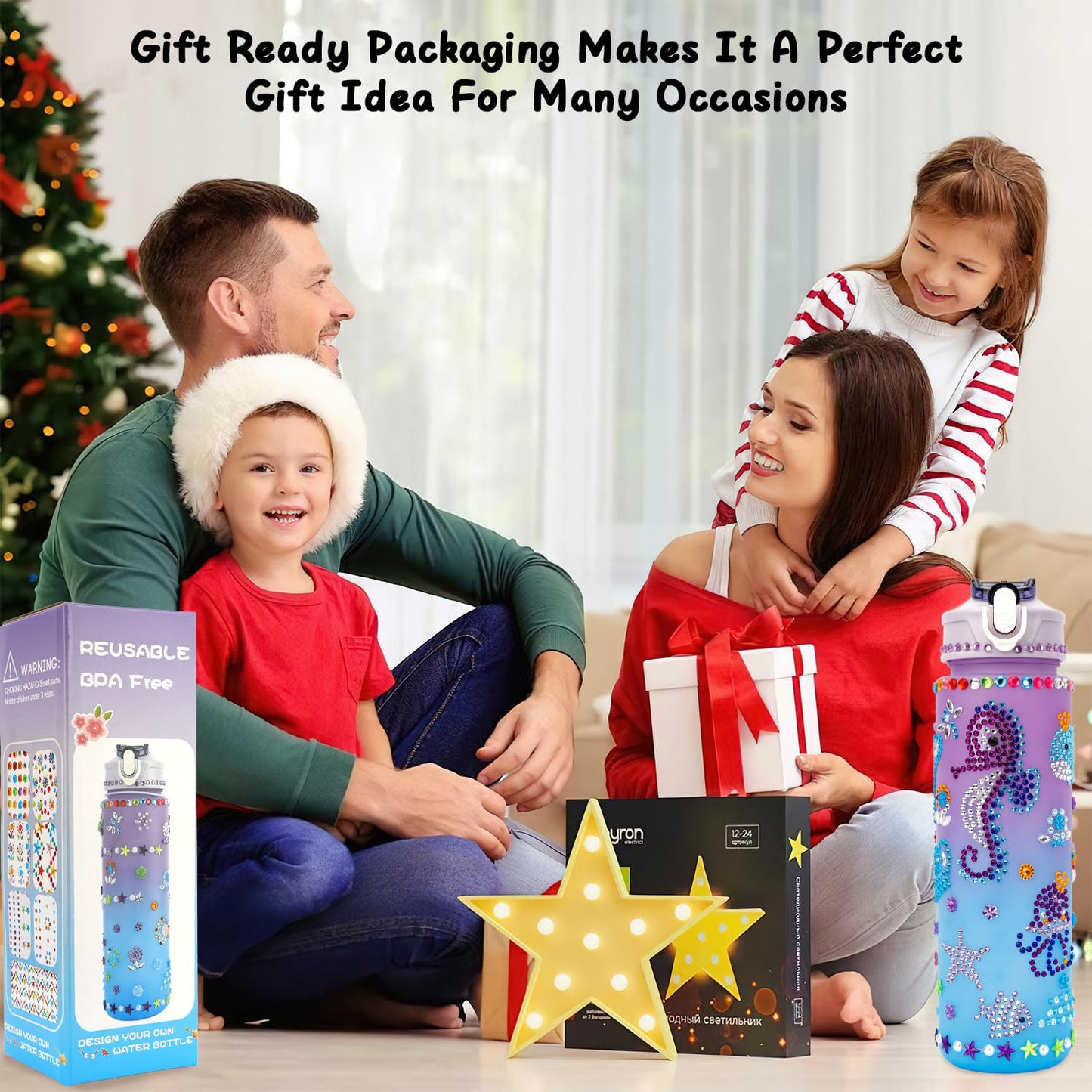 Decorate Your Own Water Bottle Kit for Girls 4-12 Girls Water Bottle Gem Stickers DIY Arts and Crafts Kits Supplies 5 6 7 8 9 10 Year Old Girl Easter Birthday Gifts Easter Basket Stuffers Purple