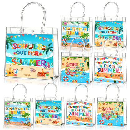 Zenoble 24 Pcs End of the Year Gifts Bags, School's Out for Summer Gift Clear PVC Bags with Handles Party Goodie Candy Treat Bag for Kids Students Teacher Beach Pool Party Favors Supplies